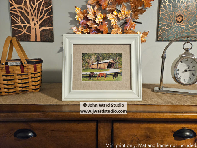 Beauty at Bennett's Mill Covered Bridge by John L. Ward www.jwardstudio.com horse Greenup County Kentucky covered bridge thoroughbred horse art