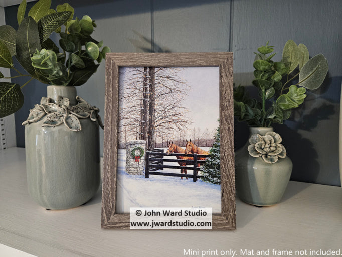 Holiday Horses by John L. Ward www.jwardstudio.com horses in snow scene winter horses