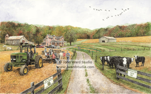 Field Day by John L. Ward www.jwardstudio.com cattle farm barn John Deere tractor