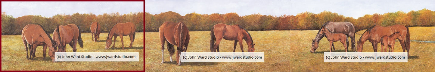 Horse Trio 1 Grazing Horses in a Field by Kentucky artist John L. Ward