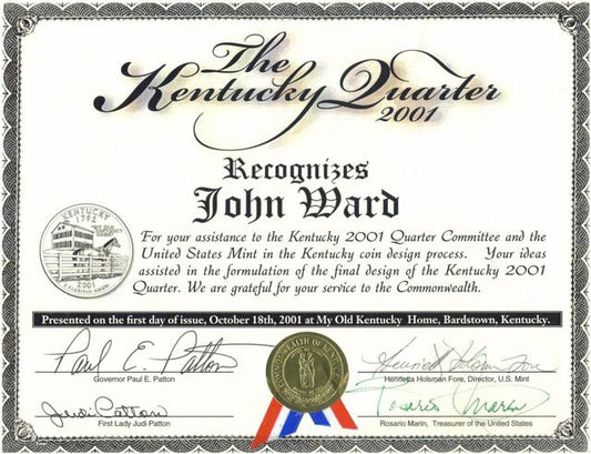 Kentucky State Quarter Award John Ward