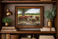 Red White and Roan by Kentucky artist John L Ward features roan cattle in a pasture by a creek