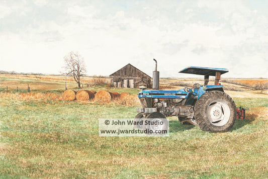 6610 End of Day New Holland by John L. Ward www.jwardstudio.com blue tractor barn farm hay ford 6610 tractor