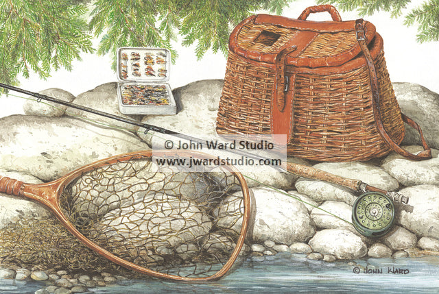 Bait and Tackle by John L. Ward www.jwardstudio.com fishing gear net fishing pole basket bait tackle box fly fishing