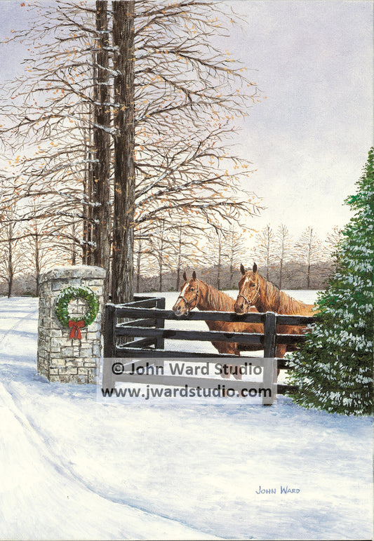 Holiday Horses by John L. Ward www.jwardstudio.com Christmas snow fence