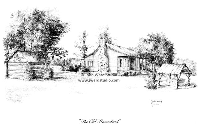 Old Homestead by John Ward www.jwardstudio.com primitive Americana country farm landscape