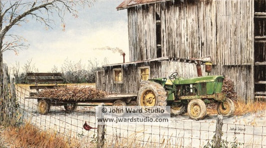 Stripping Room by John L. Ward www.jwardstudio.com John Deere tractor barn tobacco