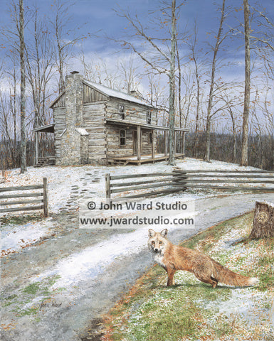 Winter Moments by John Ward www.jwardstudio.com Kentucky 4-H fox cabin winter snow